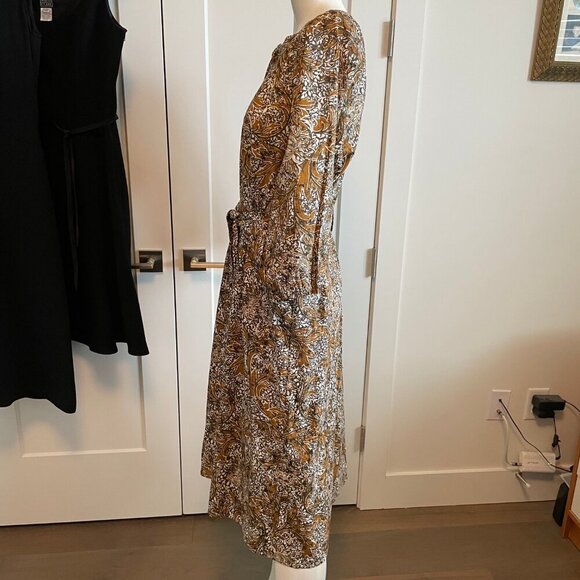 Anthropologie See U Soon 3/4 Slv Boat Nk Split V Cotton Floral Print Dress S/M - Picture 6 of 16